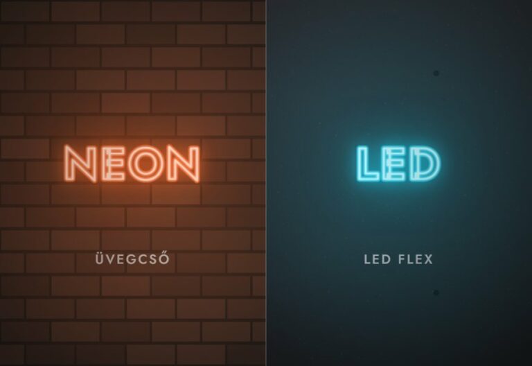 Üvegcsöves neon és LED neon összehasonlítás Üvegcsöves neon és LED neon felirat egymás mellett (illusztráció)