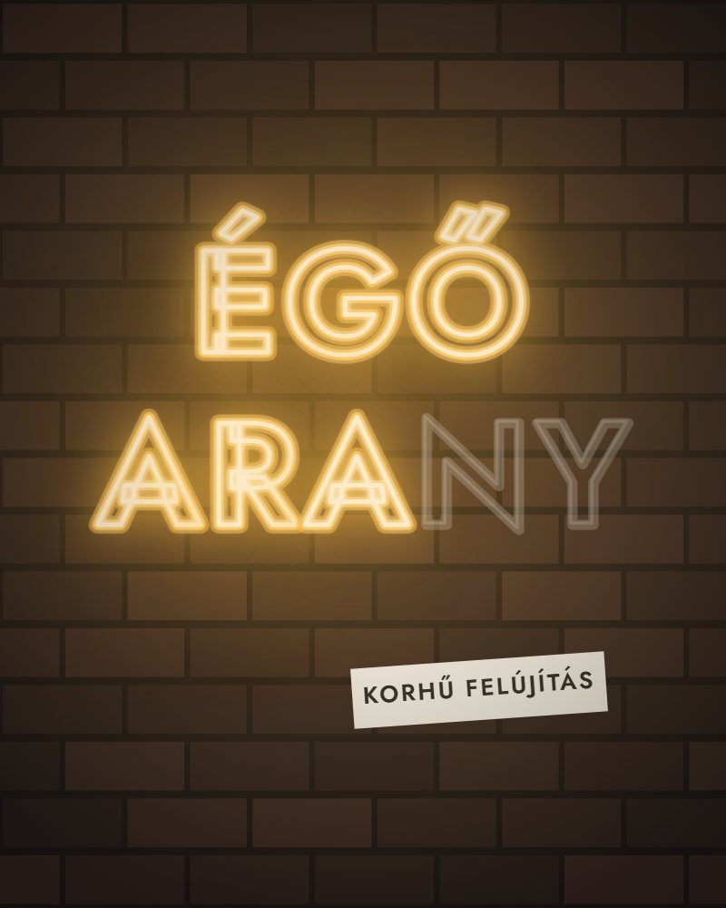 Az Égő Arany felirat restaurálás közben, részben világítva (illusztráció)