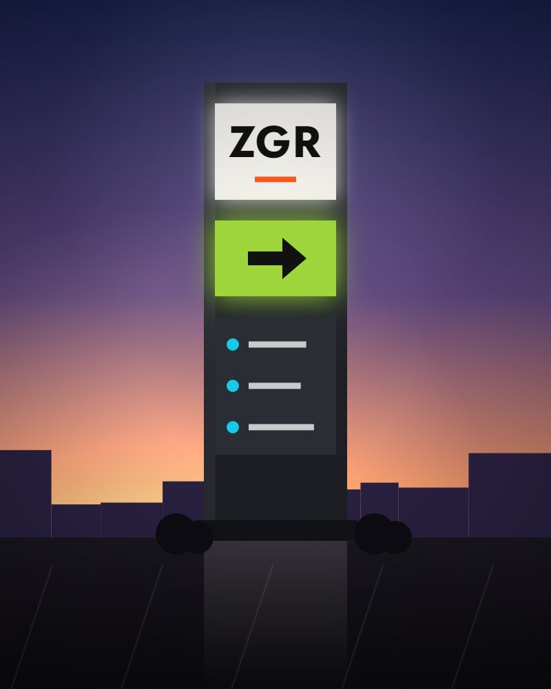 Világító reklámtotem alkonyatkor (illusztráció)